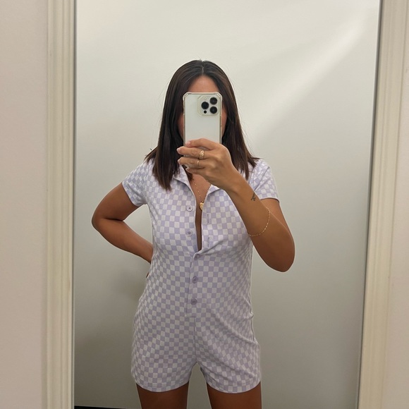 New With Tags Frankies Bikinis Rose Checkered Romper - Picture 2 of 3